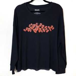 Torrid Rolling Stones Black Waffle Knit Crop Long Sleeve Top Plus Size 2X Rock
